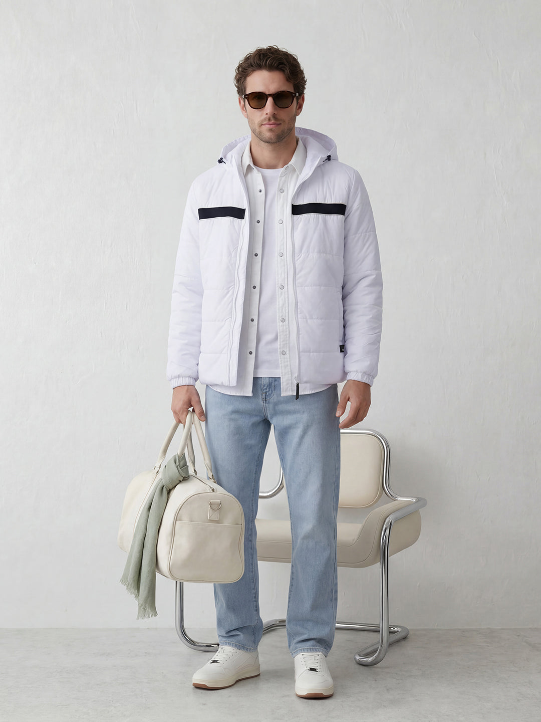 Solid Hooded Puffer Jacket | White