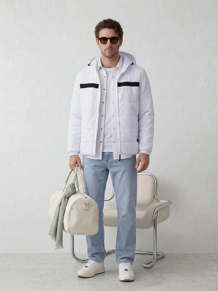 Solid Hooded Puffer Jacket | White