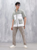 Oversized Fit Colourblock Shirt With Contrast Utility Pockets | White And Grey