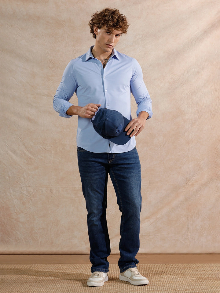 Solid Stretch Slim Fit Shirt | Light Blue