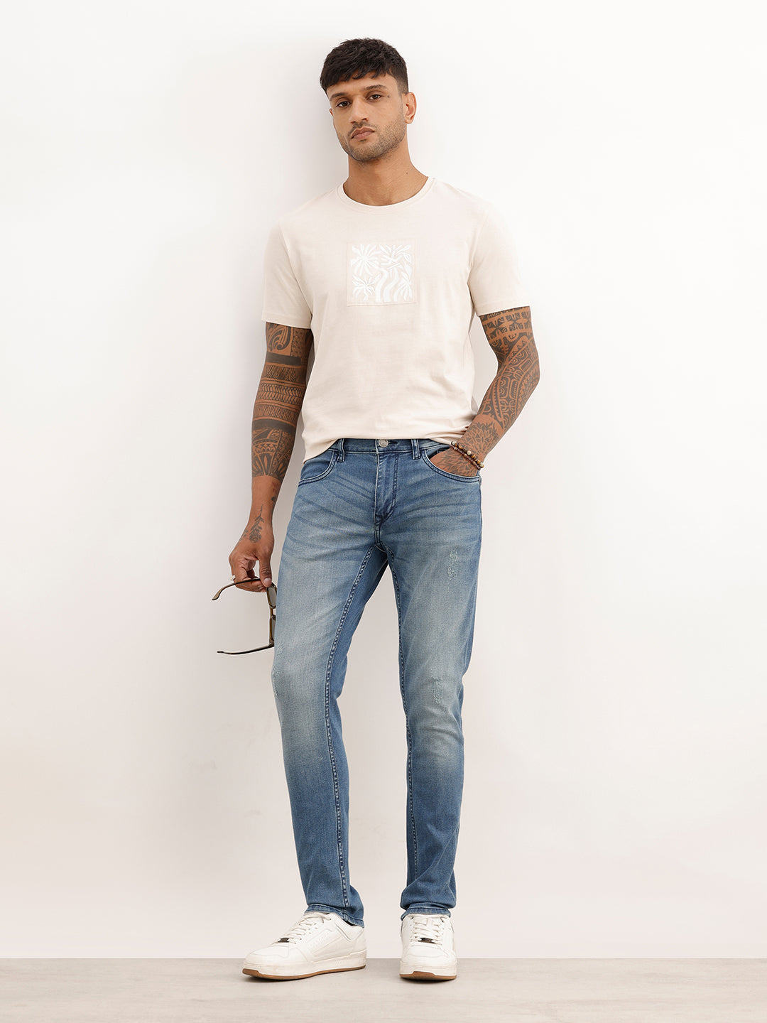 Distressed Skinny Fit Denim Jeans | Light Blue