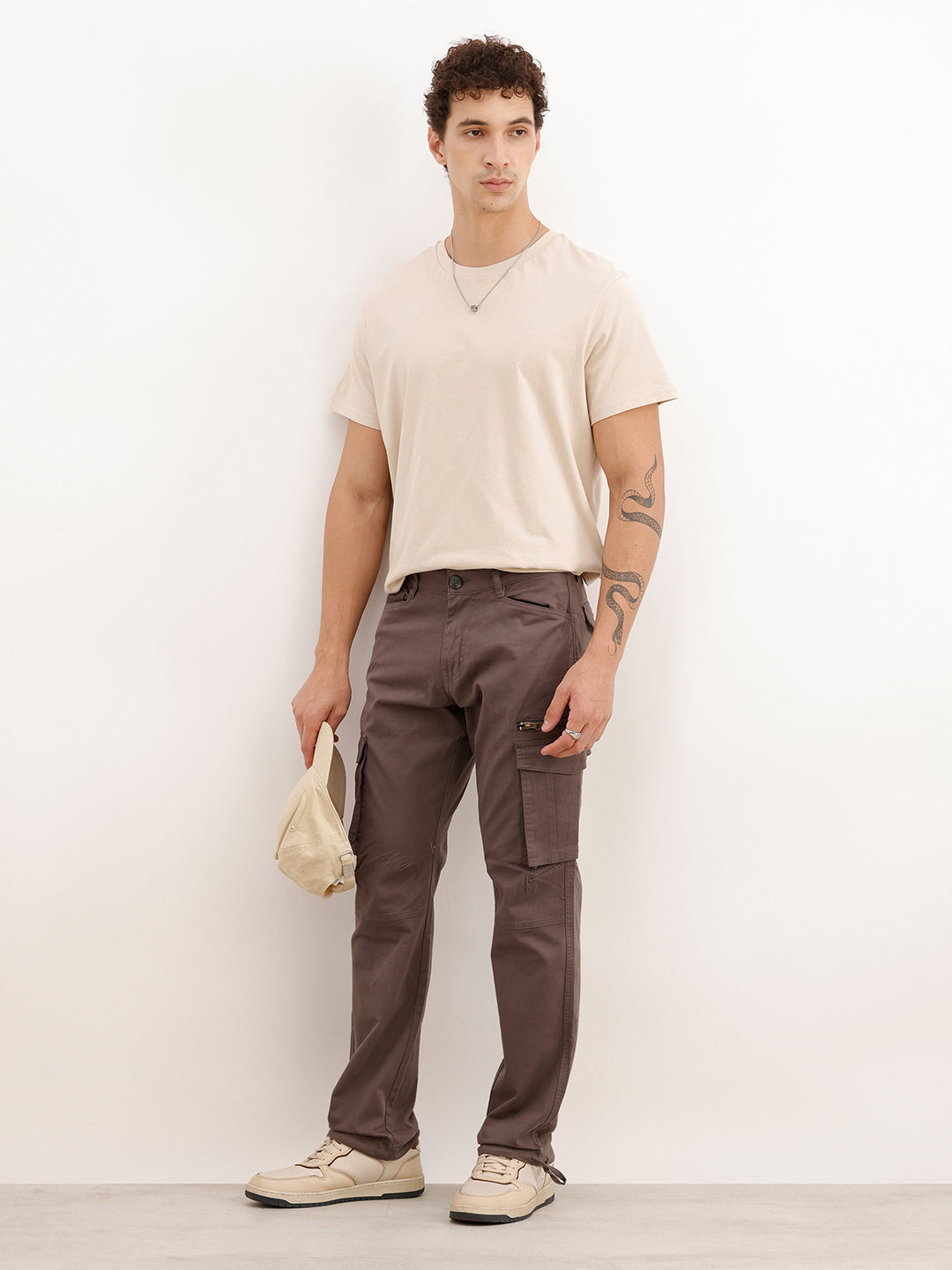 Solid Straight Fit Cargo Trouser | Grey