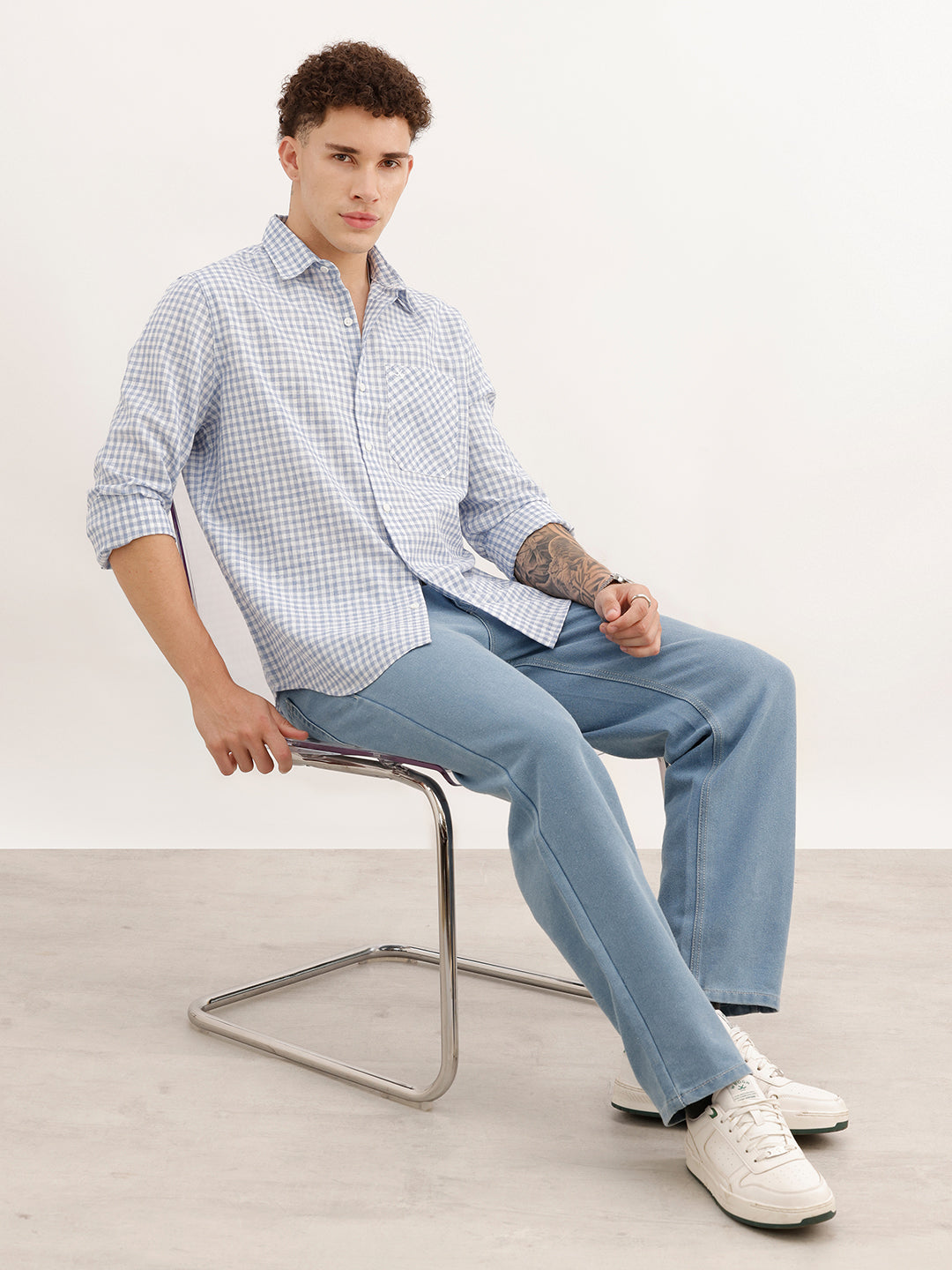 Regular Fit Full Sleeve Checkered Shirt | Light Blue | WWSH0724MAZ