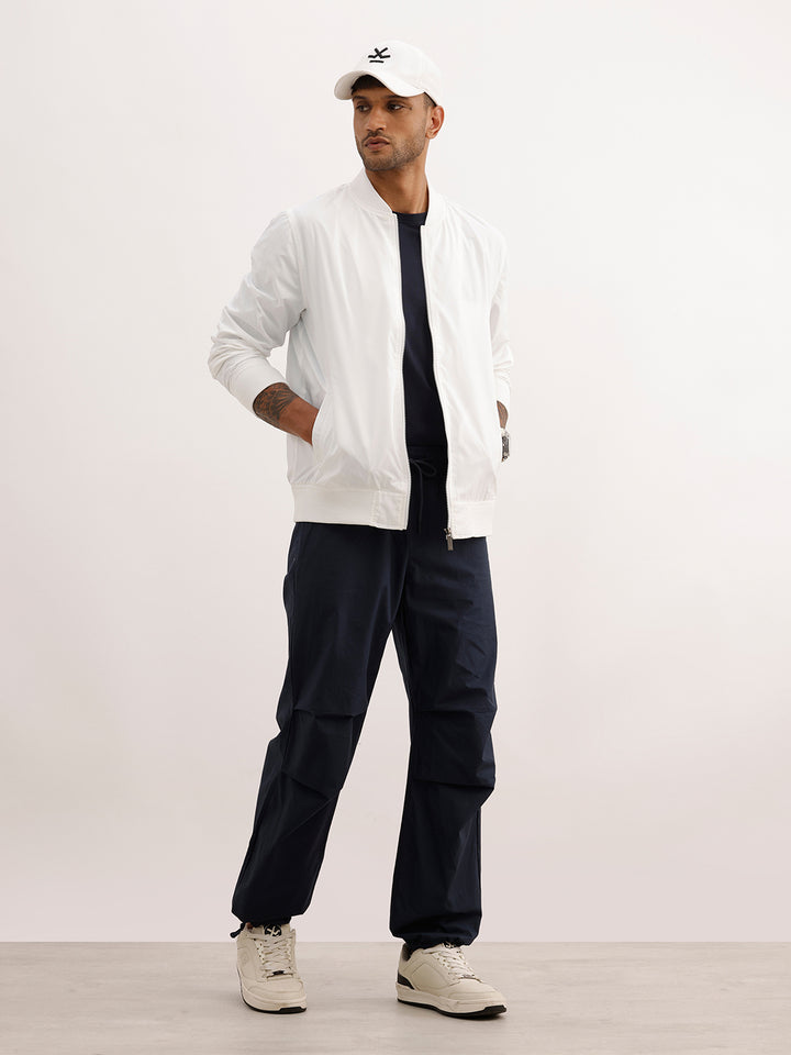 Solid Regular Fit Zipper Jacket | White
