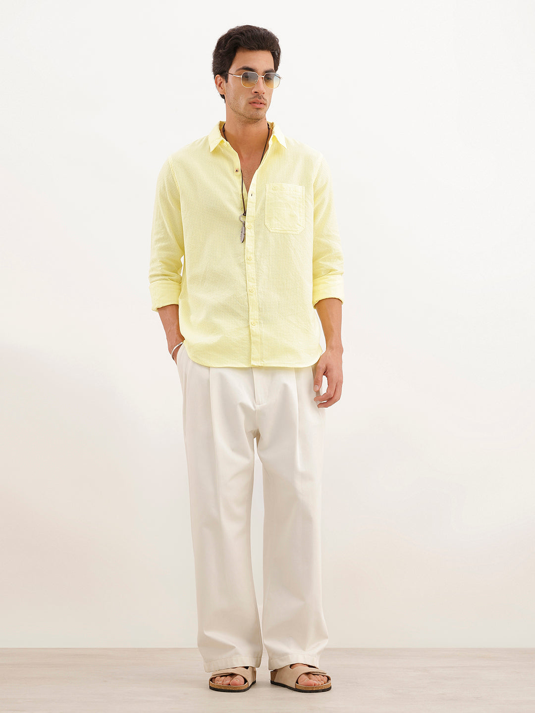Solid Relaxed Fit Textured Shirt | Yellow