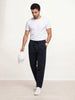 Solid Loose Fit Pleated Jogger | Navy Blue