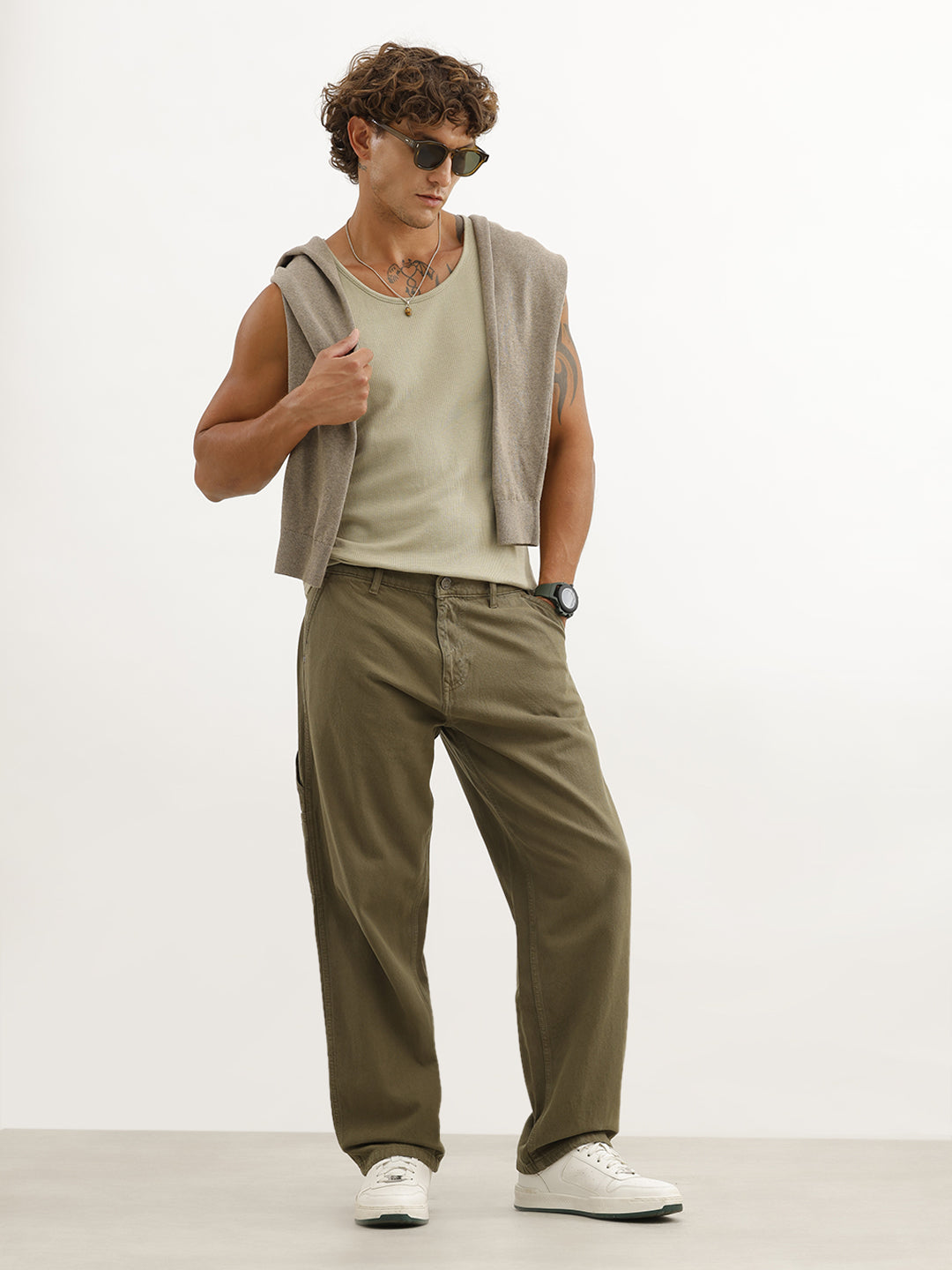 Solid Loose Fit Carpenter Denim | Olive