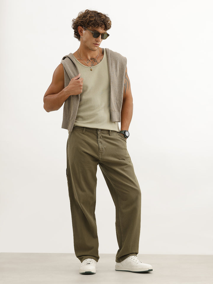 Solid Loose Fit Carpenter Denim | Olive