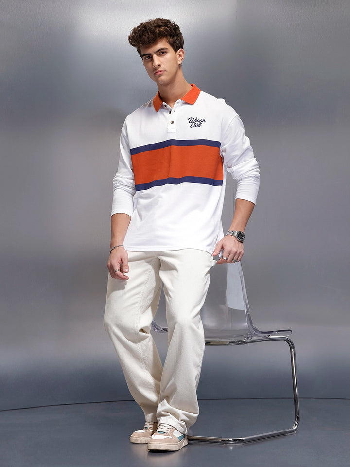 Classic Oversized Full Sleeves Polo T-Shirt  | White