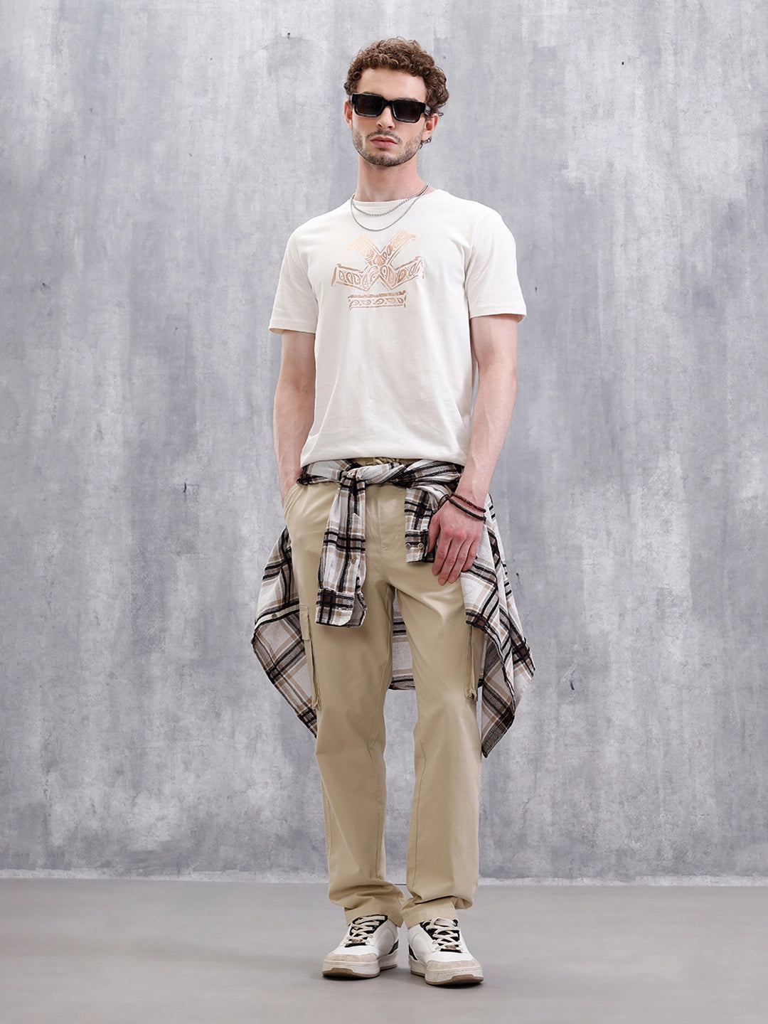 Metallic Foil Printed Slim Fit T-Shirt | White