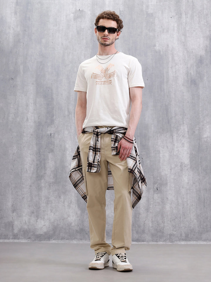 Metallic Foil Printed Slim Fit T-Shirt | White