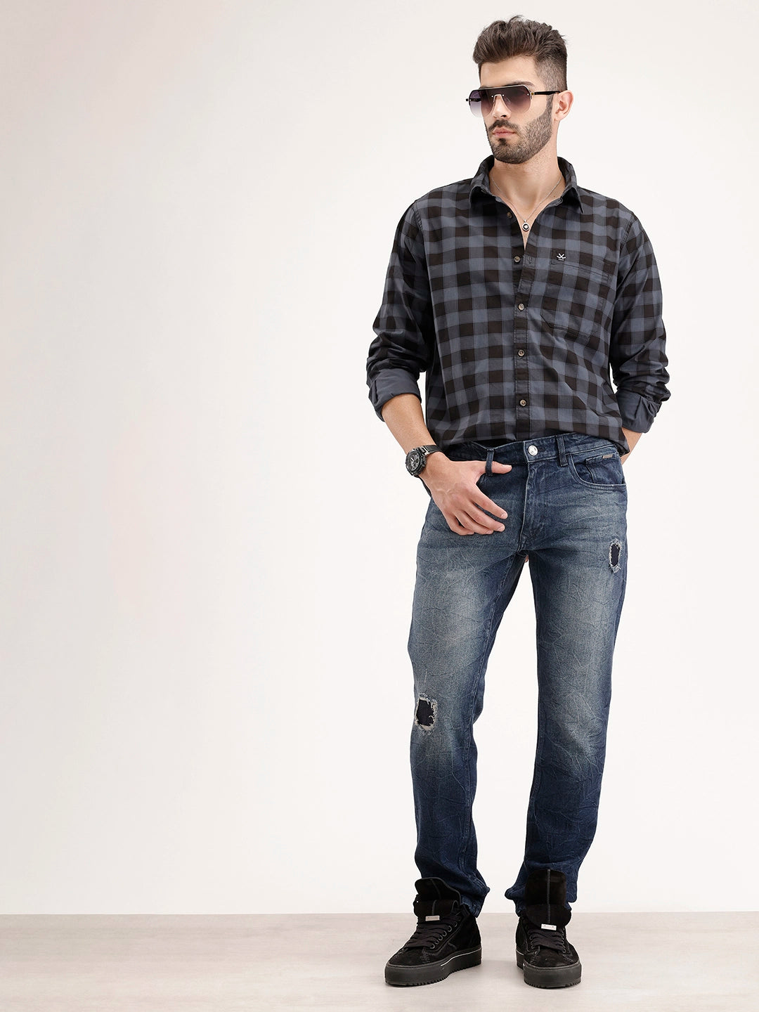 Slim Fit Distressed Denim Jeans | Blue