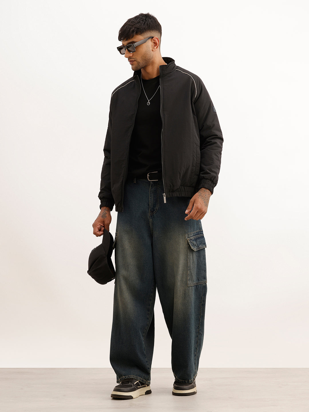 Solid Regular Fit Zipper Puffer Jacket | Black