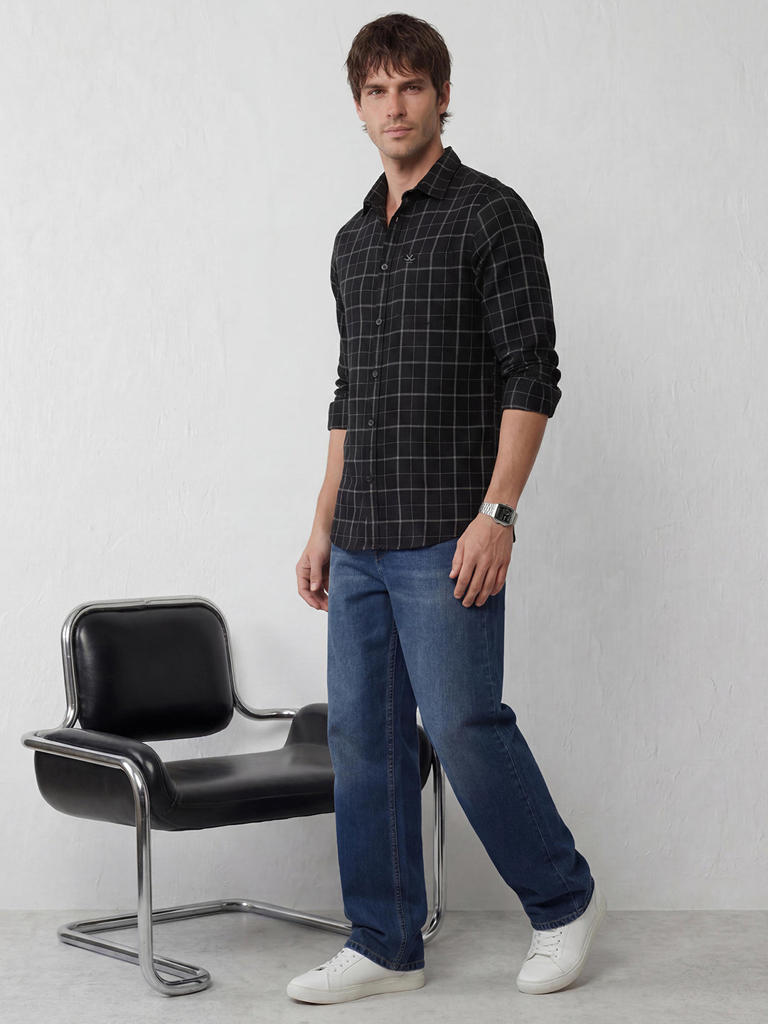 Checkered Slim Fit Full Sleeve Shirt | Black