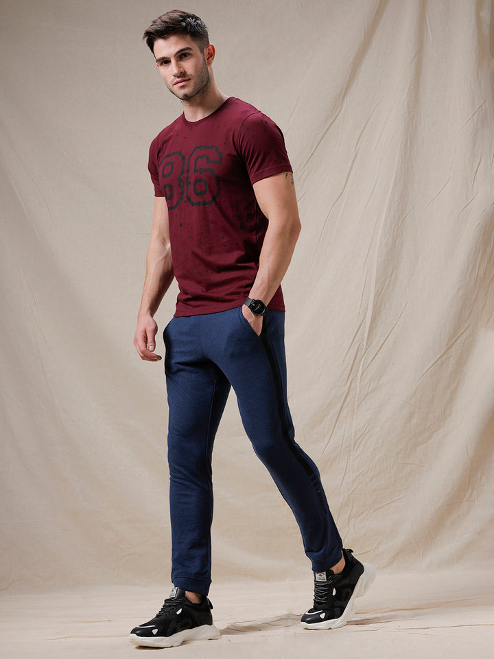 Knit Navy Blue Jogger With Stripe