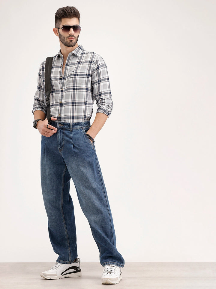 Regular Fit Textured Checkered Shirt | Blue