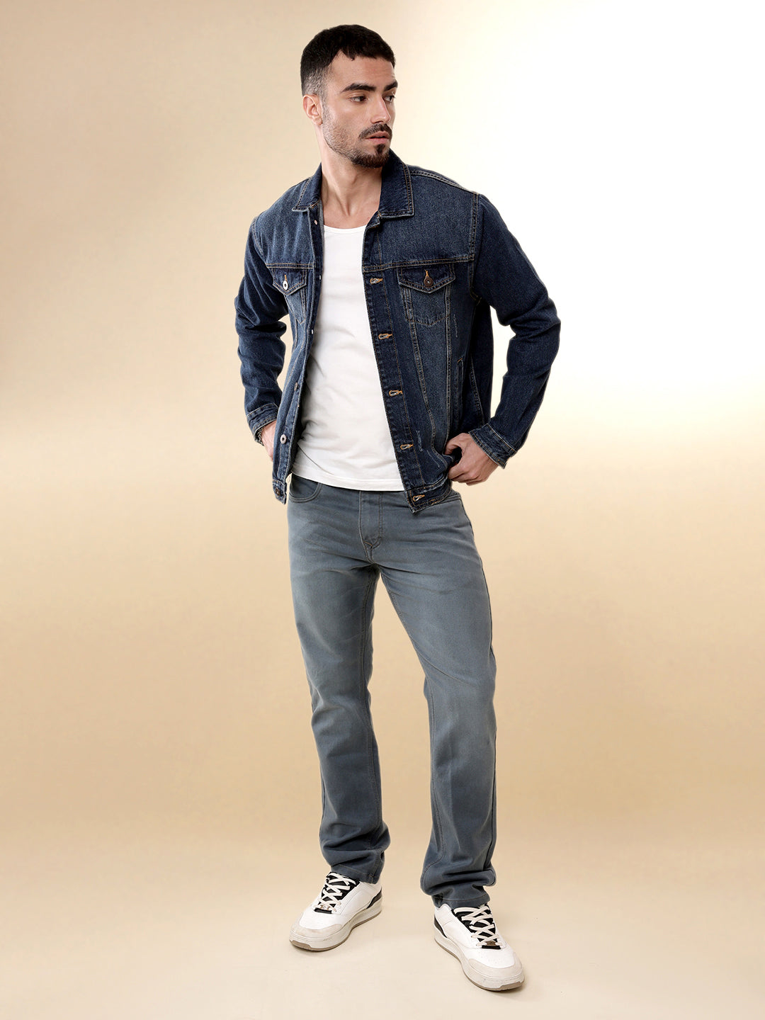 Solid Blue Straight Fit Jeans