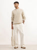 Regular Fit Textured Quater Zipper Sweater | Beige