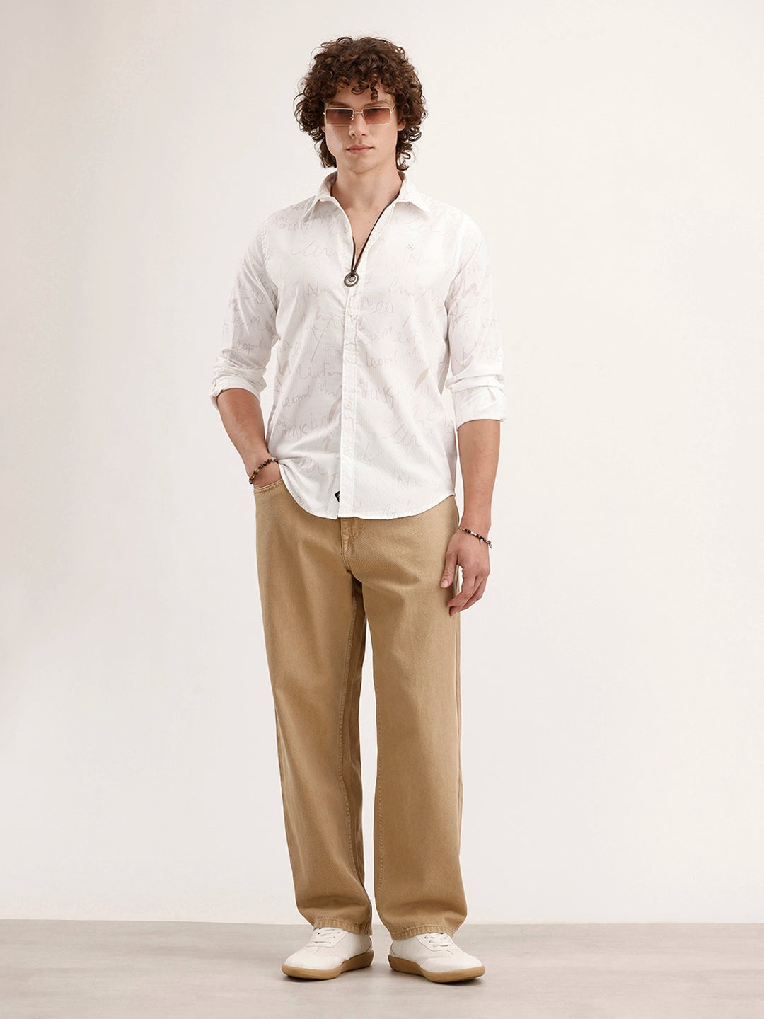 Textured Slim Fit AOP Shirt | White