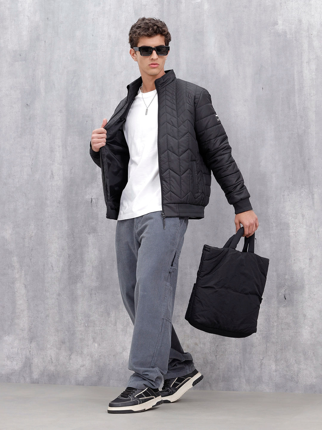 Casual Regular Fit Stand Collar Puffer Jacket | Black