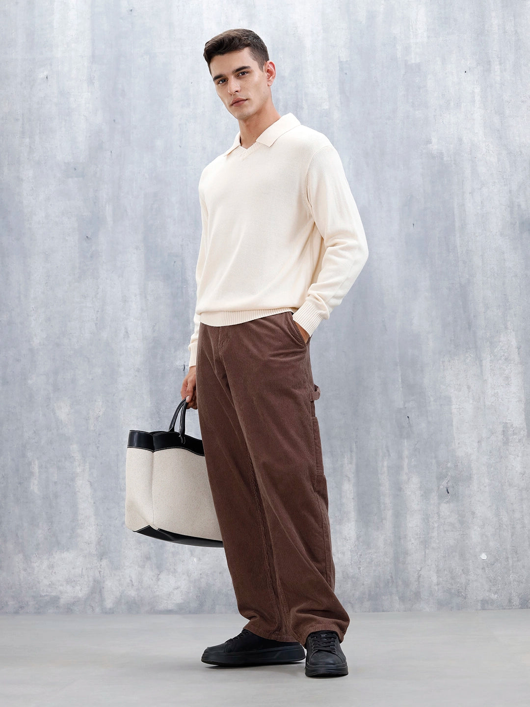 Classic Knit Men’s Sweater With Polo Collar | White