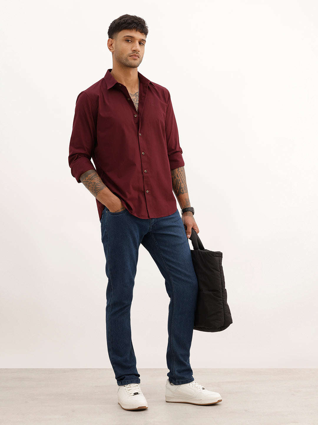 Solid Slim Fit Full Sleeve Shirt | Wine | WSH02FSSL0318S