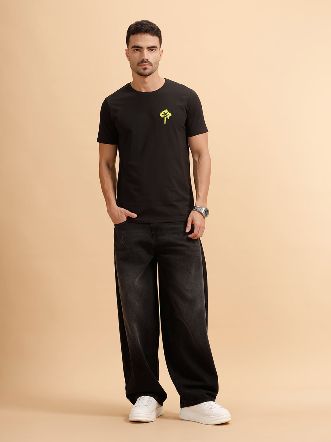 Sprayed Logo Printed T-Shirt | Black