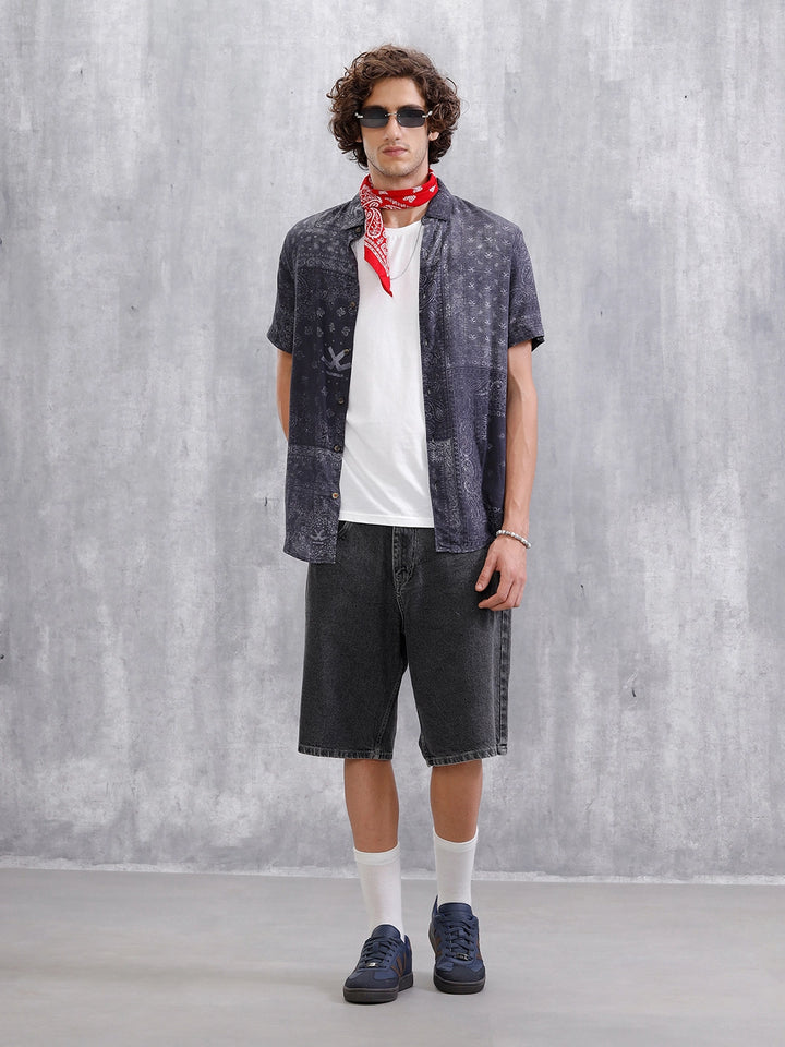 Fluid AOP Slim Fit Shirt | Black