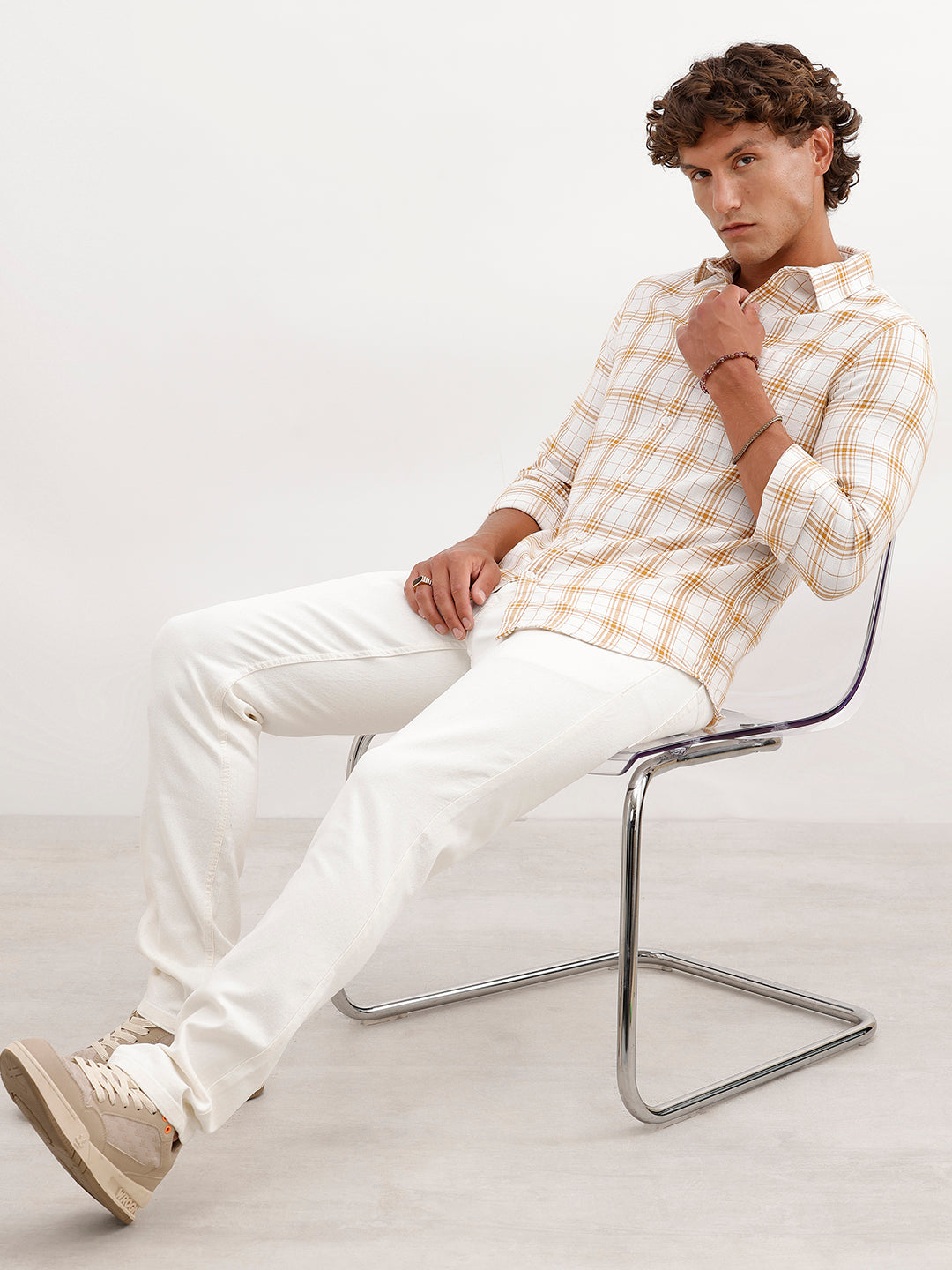Regular Fit Checkered Shirt | White