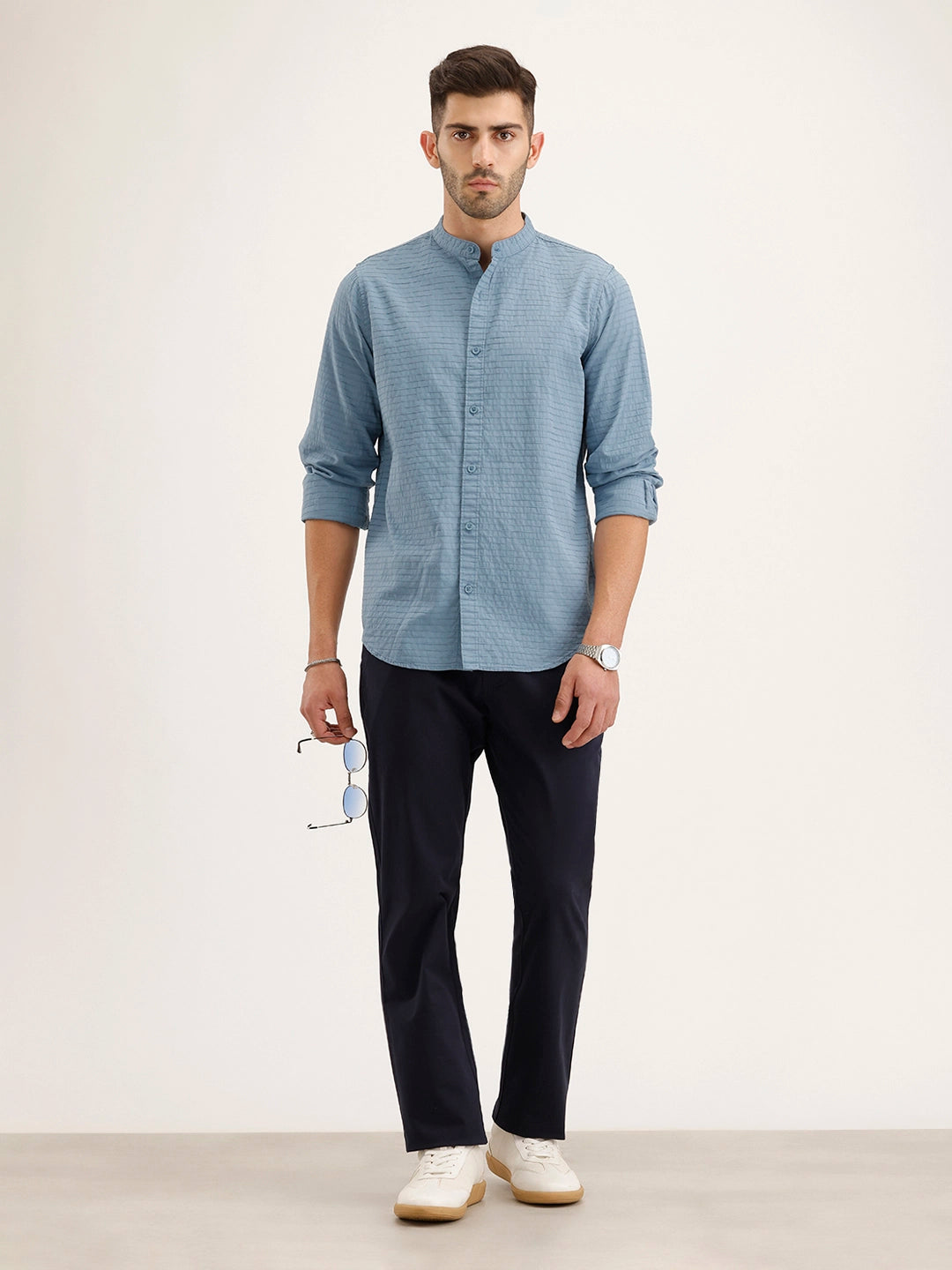Textured Regular Fit Full Sleeved Shirt | Blue