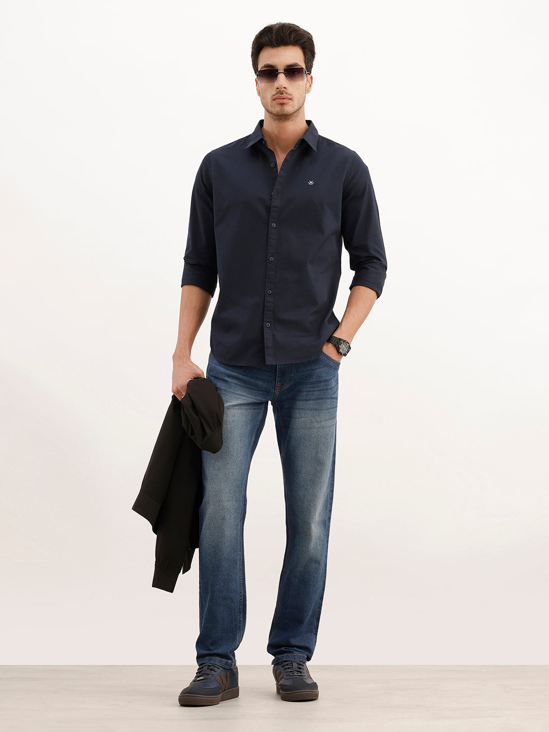 Classic Slim Fit Full Sleeve Solid Shirt | Navy Blue