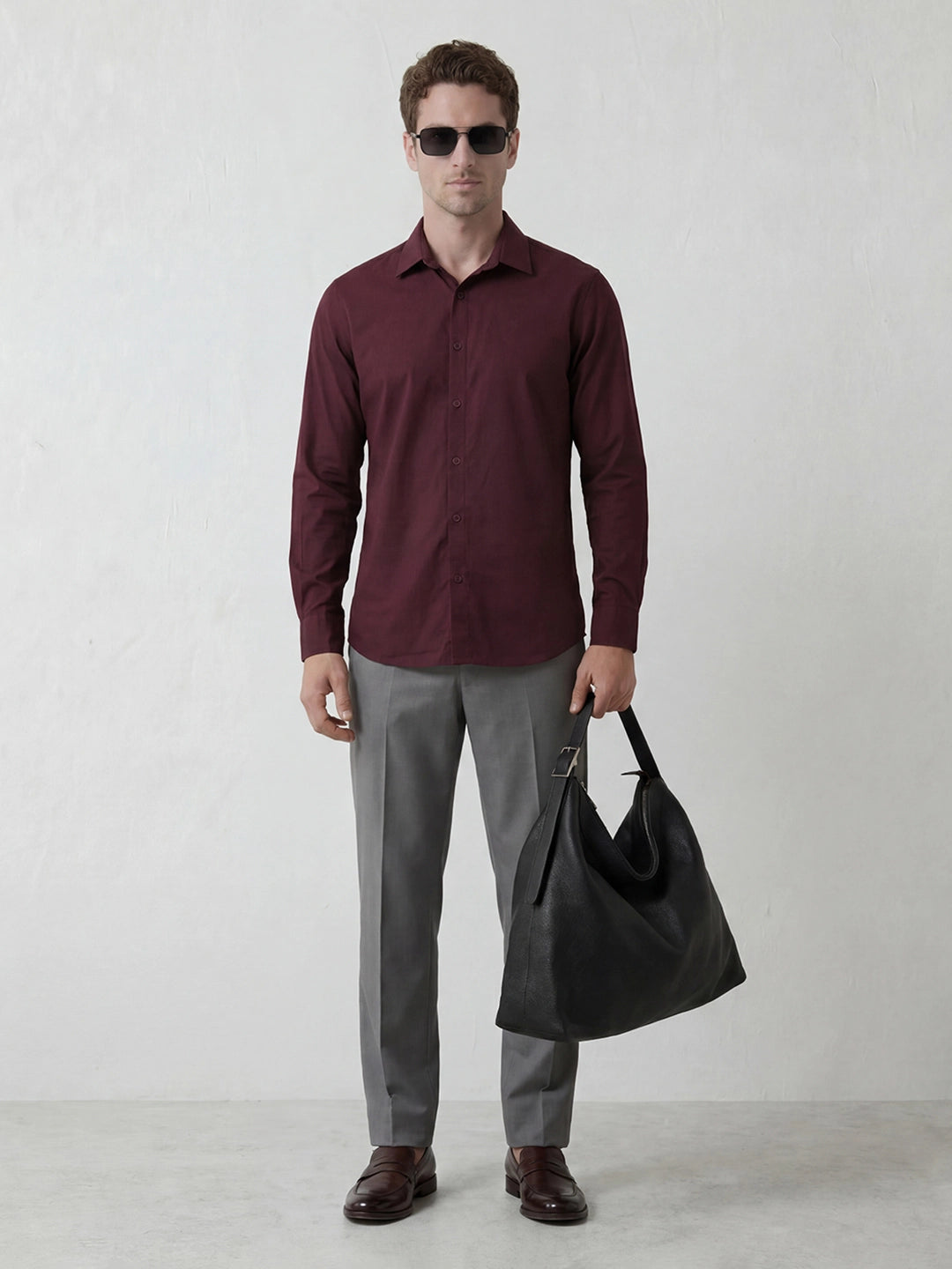 Solid Slim Fit Full Sleeve Shirt | Wine