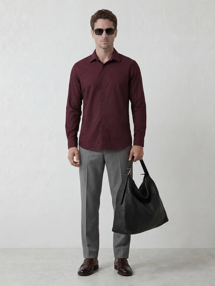 Solid Slim Fit Full Sleeve Shirt | Wine