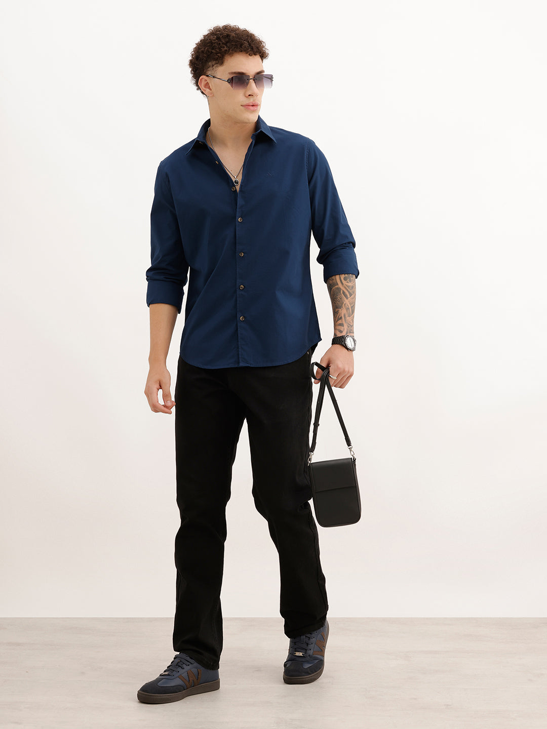 Solid Slim Fit Full Sleeve Shirt | Navy Blue | WSH02FSSL0173S