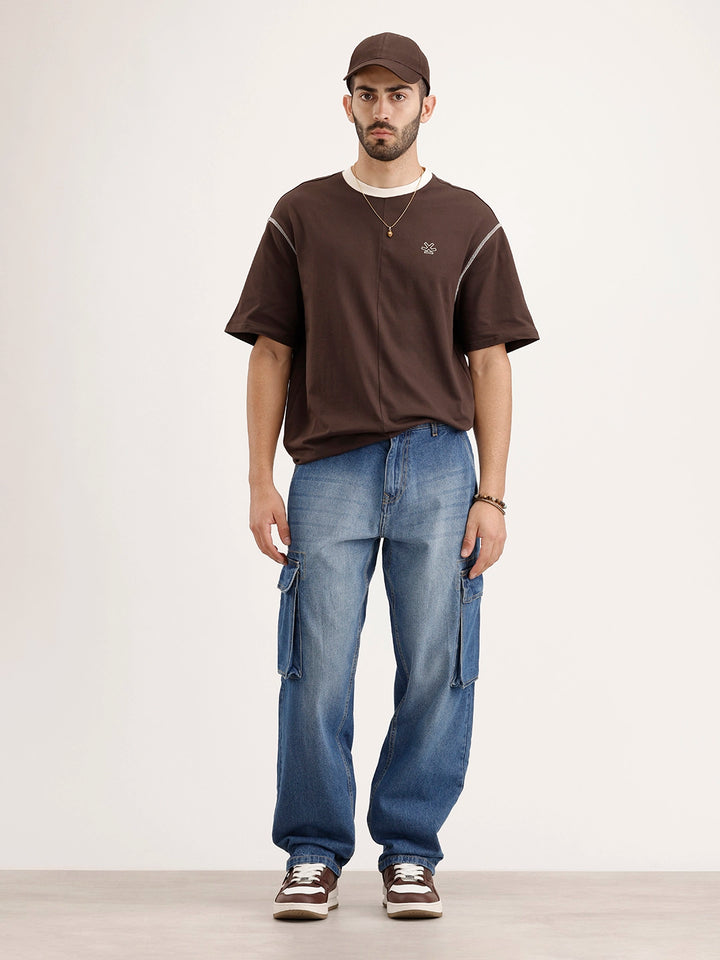 Loose Fit Cargo Denim Jeans | Light Blue