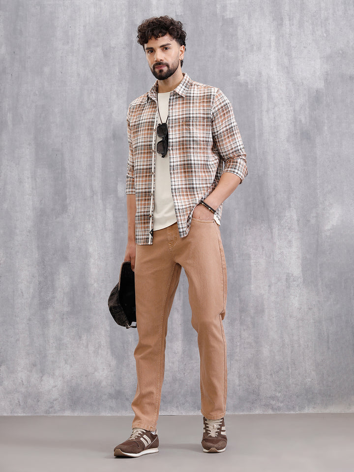 Slim Fit Check Shirt In Special Slub Weave | Rust