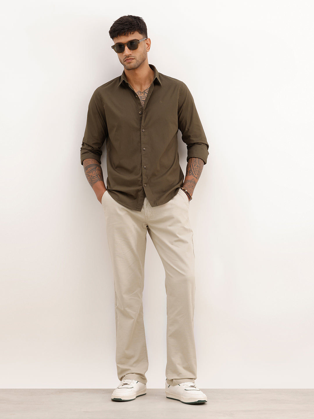 Solid Slim Fit Full Sleeve Shirt | Dark Green | WSH02FSSL0171S