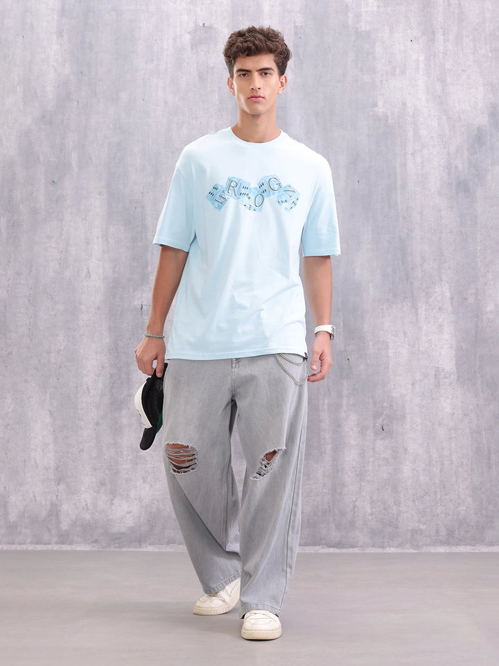 Dice Inspired Graphic Printed Oversized Fit T-shirt | Light Blue