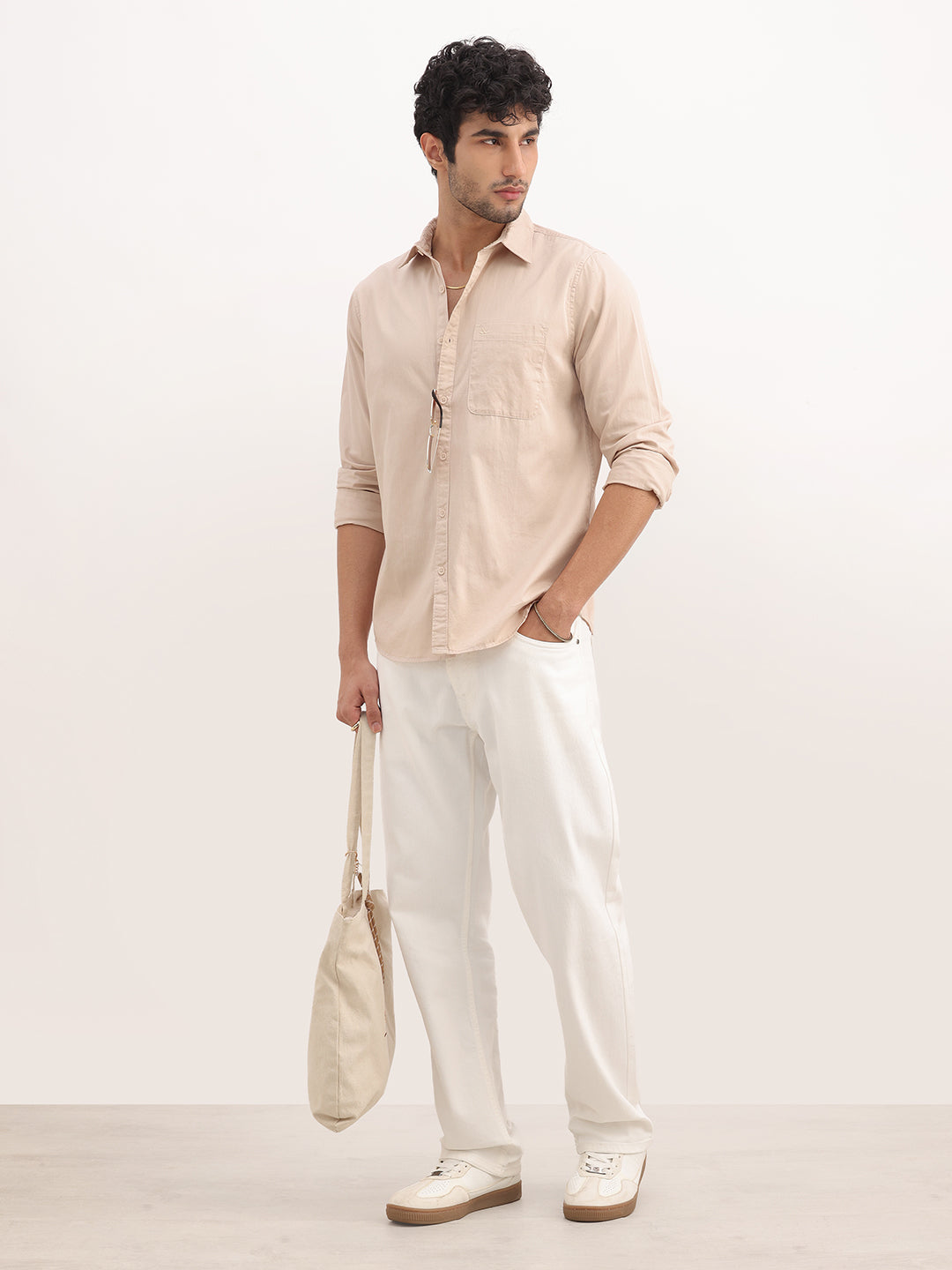 Solid Slim Fit Full Sleeve Shirt | Beige