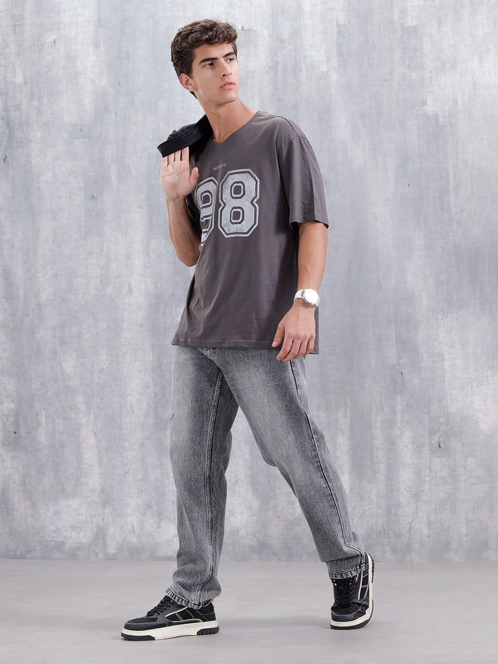 Casual Men Sporty Look Oversized Fit Tee With Print | Grey