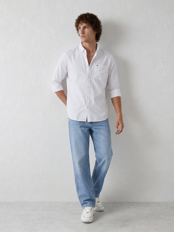 Solid Regular Fit Full Sleeve Shirt | White