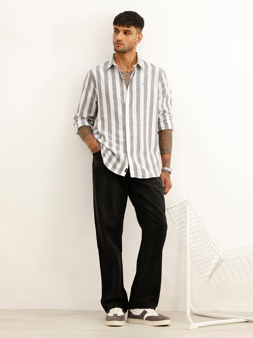 Slim Fit Full Sleeve Striped Shirt | Black
