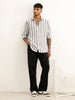 Slim Fit Full Sleeve Striped Shirt | Black