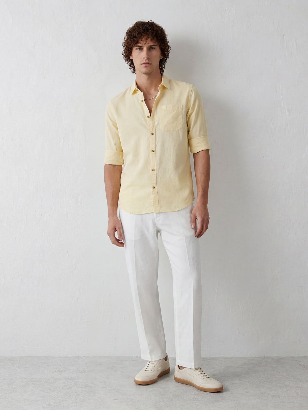 Solid Slim Fit Full Sleeve Shirt | Yellow