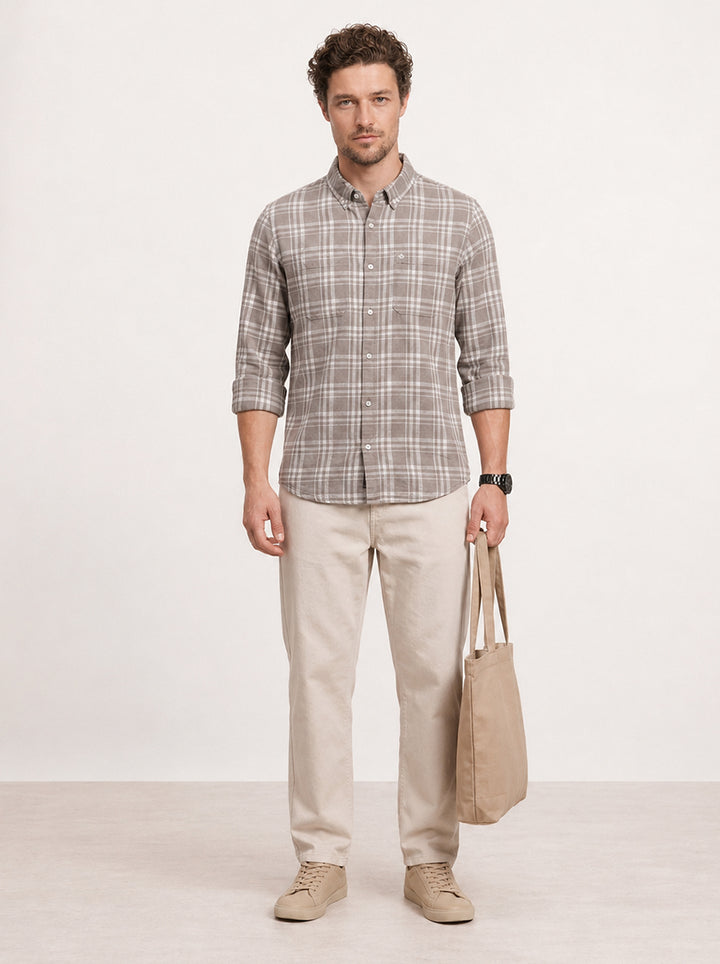 Slim Fit Checkered Shirt | Peach