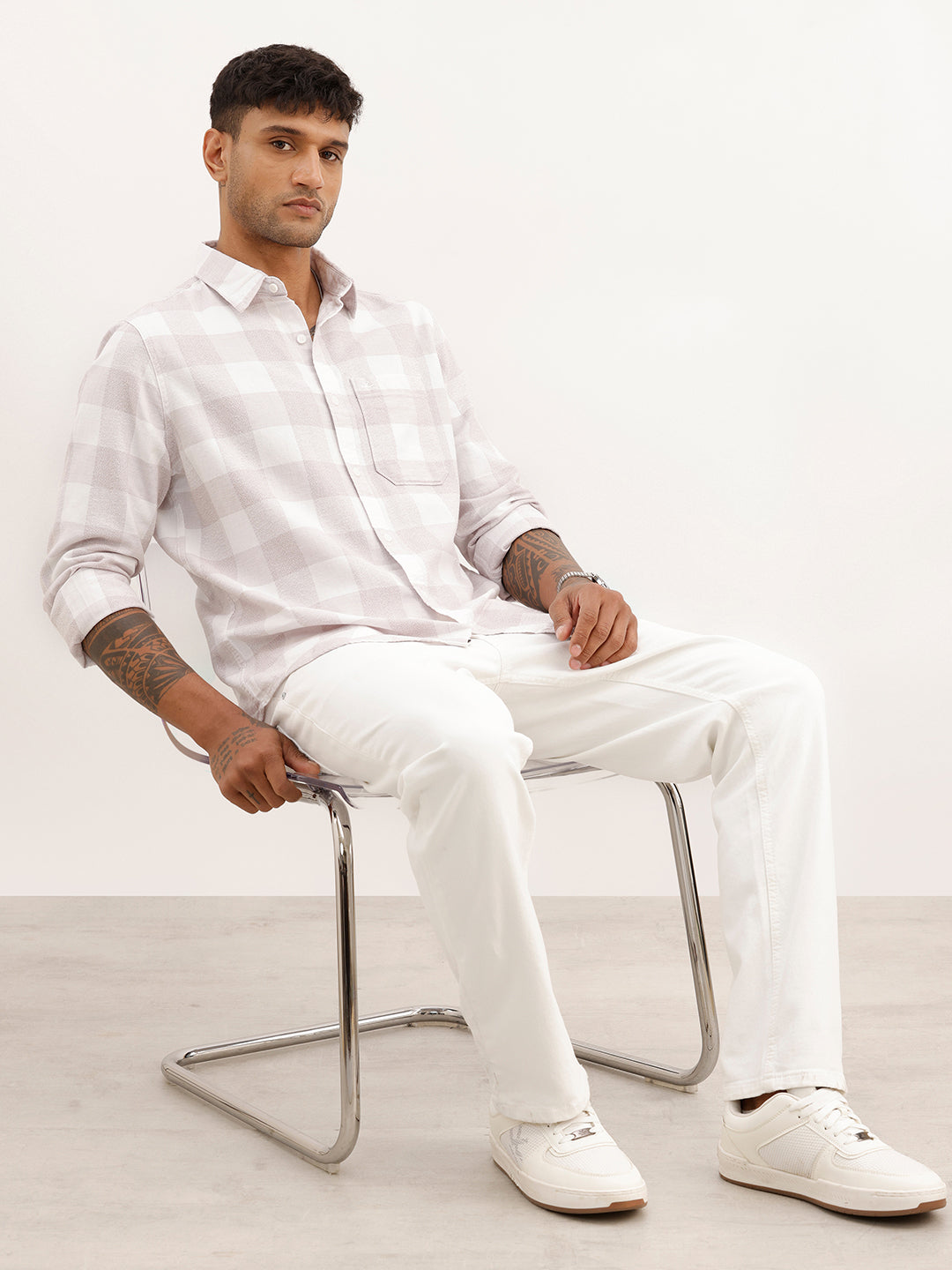 Classic Slim Fit Checkered Shirt | White