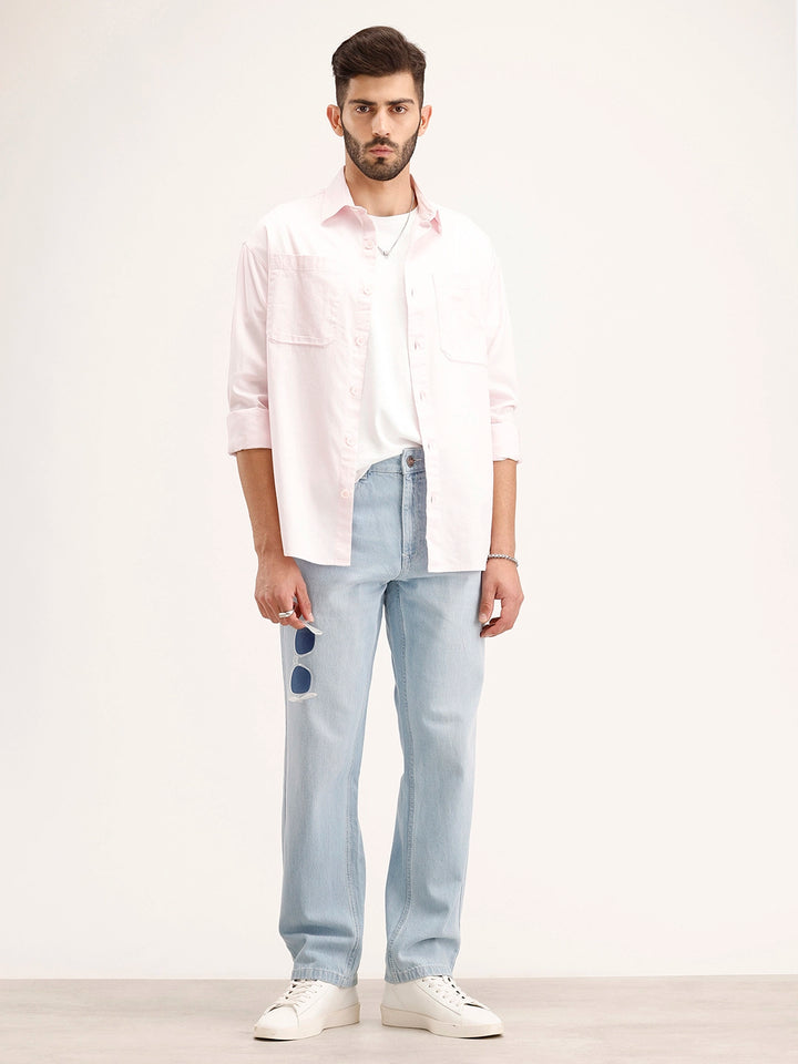 Solid Double Pocket Shirt | Pink