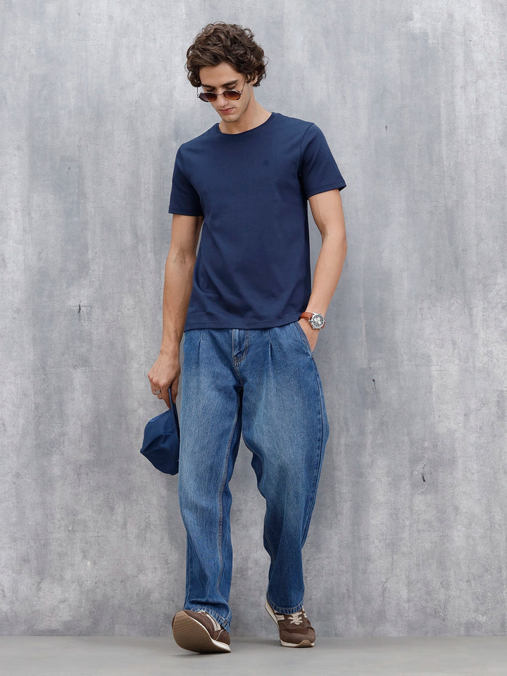 Men's Solid Casual Slim Fit T-Shirt  | Navy Blue