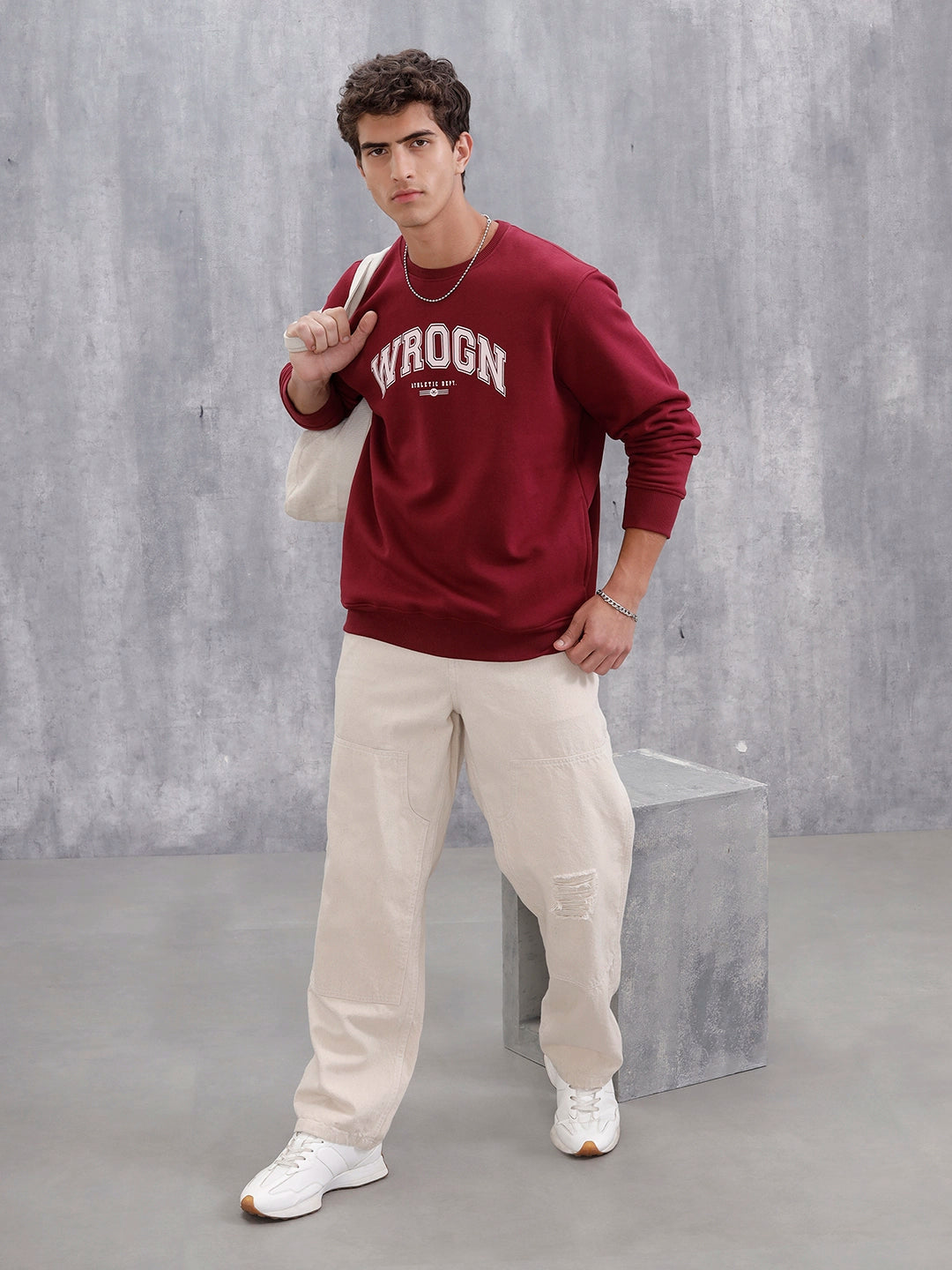 Wrogn Graphic Printed Comfort Fit Sweatshirt | Maroon