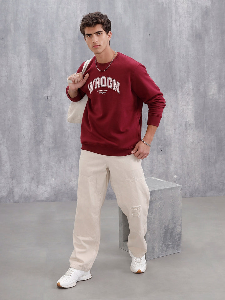 Wrogn Graphic Printed Comfort Fit Sweatshirt | Maroon